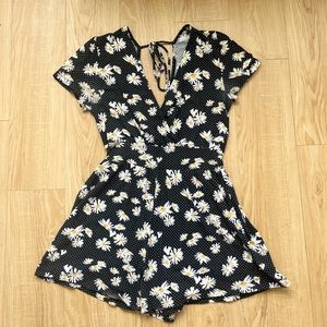 H&M Divided Black Romper with White Flowers - Size S